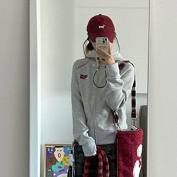 Hooded Sweatshirt Jacket for Women 2026 Spring New Korean Style Striped Sporty Student Versatile Thin Short Cardigan