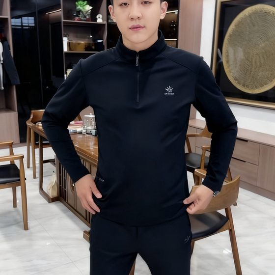 
2026 spring new men's sweatshirt winter seamless long-sleeved stand collar T-shirt high-end handsome hot style versatile