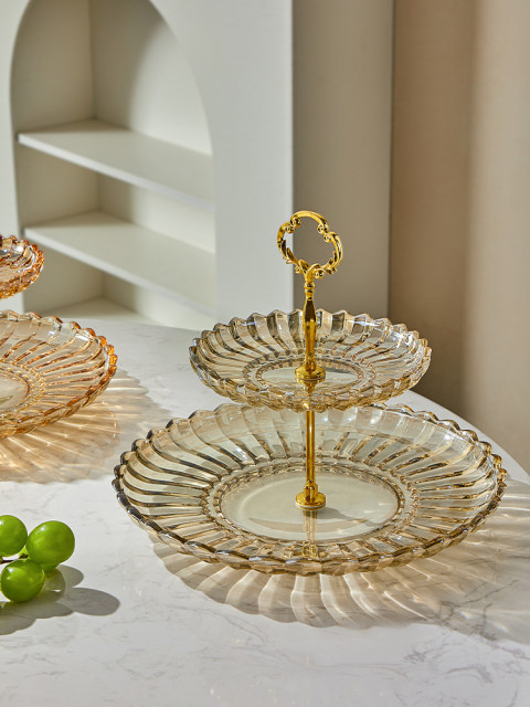 Light Luxury Double-Layer Glass Fruit Plate for Living Room, Home Coffee Table, Snack and Dessert Plate, Afternoon Tea Exquisite Tray, High-End Plate