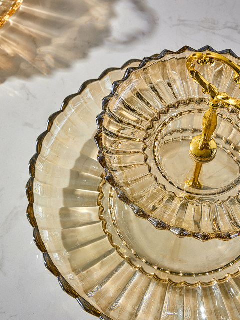 Light Luxury Double-Layer Glass Fruit Plate for Living Room, Home Coffee Table, Snack and Dessert Plate, Afternoon Tea Exquisite Tray, High-End Plate