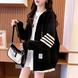 Plus Size American Retro Hooded Sweatshirt for Women 2026 Spring & Fall New Hot Style Loose Casual Sports Style Cardigan Jacket