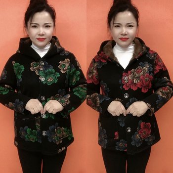 
Autumn and winter velvet warm large flower hooded women's coat