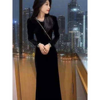 
Large size French luxury black velvet dress