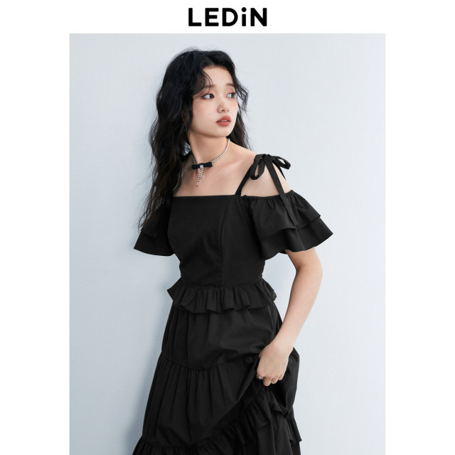 Leschi lotus leaf edge is thin small black skirt in summer new one ...