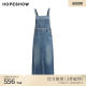 Red sleeve summer new women's retro washable burr front slit square collar pull-out denim strap skirt