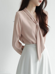 Professional Commuting Gentle Style Pink Ribbon Shirt for Women Spring New Style Intellectual Elegant High-End Temperament Long-Sleeved Top