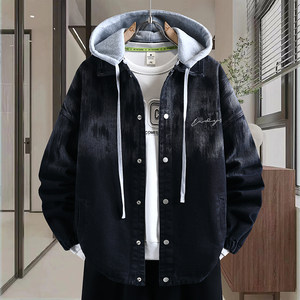 
Gradient color youth denim jacket men's removable hooded embroidered jacket 2026 spring and autumn loose top