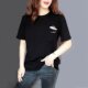 2025 summer women's short-sleeved T-shirt black pure cotton letter embroidered round neck Korean version large size half-sleeved slim fit and trendy
