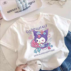 Pure Cotton Girls' Kuromi Short-Sleeved T-Shirt 2026 Summer New Style Kidsren's Fashionable Tops for Small and Medium-Sized Kidsren and Babies Summer