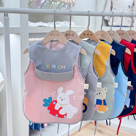
Lu Binghua short-sleeved blouse, oil-proof rice pocket, fully waterproof bib, children's eating bib, cartoon rice coat, kindergarten