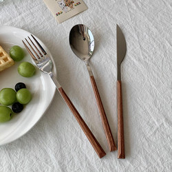ins imitation wooden handle stainless steel cutlery