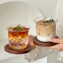 Retro Wide-Mouth Transparent Glass Cup High Borosilicate Heat-Resistant Latte Cup Cold Brew Cup Iced American Coffee Cup Beverage Cup