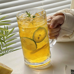 Large-Capacity Fruit Tea Glass Cup with Handle ins Style for Home Use, Juice Drink, Water, Personalized Creative Beer Mug