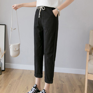 Cotton and linen pinch pants for women in spring and summer thin loose large size harem pants autumn slim trousers pure cotton high waist casual pants