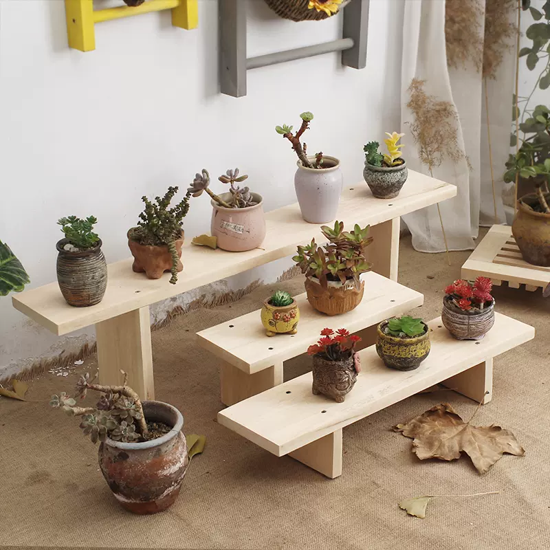 单层落地式花架置物架阳台阶梯木头窄花架花凳长方形防腐