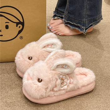 Plush rabbit warm cotton slippers on thick bottom indoor and outdoor
