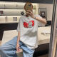 XIWA European station niche British style round neck fun portrait top letter printing loose short sleeve large version T-shirt
