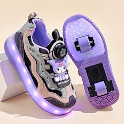 Girls' Roller Shoes for Summer, Double-Wheel Retractable Children's Skates, Kuromi Sports Roller Shoes for Girls, Trendy and Breathable