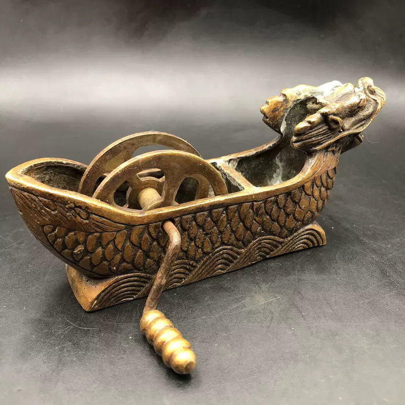 民国铜器墨斗墨线盒木工画线用具家居装饰复古工艺品