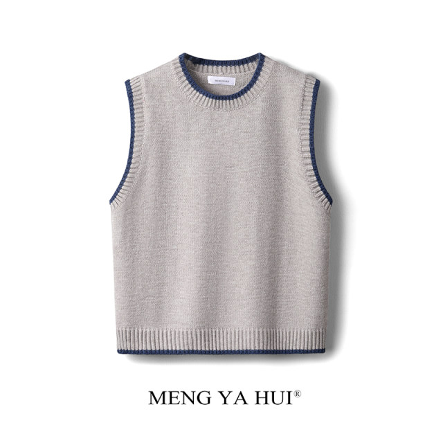 French retro knitted vest for women in spring, autumn and winter, versatile solid color round neck sweater vest with sleeveless top