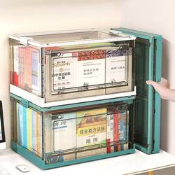 Transparent Foldable Book Storage Box for Students' Classrooms, Three-Door Storage Box with Wheels for Dormitory Clothing Storage