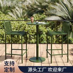 Outdoor wrought iron high table stools garden courtyard cafe milk tea shop bar table and chair combination high back chair