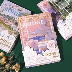 Monet Oil Painting Notebook, Artistic Retro Planner, High-Value Journal, Girl's Notebook, Thick Hardcover Excerpt Book, Exquisite Magnetic Buckle Notebook, Diary, Notepad, Color Pages, Elementary School Student Stationery