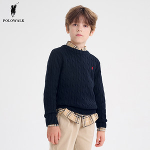 
POLOWALK children's clothing boys' navy blue cable sweater autumn and winter new Paul children's warm round neck sweater