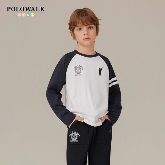 POLOWALK children's clothing boys' contrasting long-sleeved T-shirt autumn new Paul children's sports and leisure bottoming tops