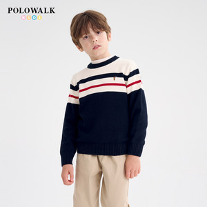 
POLOWALK children's clothing boys' striped sweater autumn and winter new Paul children's contrast casual round neck sweater
