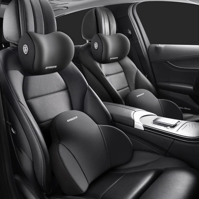 Back Support Pillow Memory Foam Car Seat Support Set - Lumbar & Neck Pillows  (Black) Lumbar Support For Car