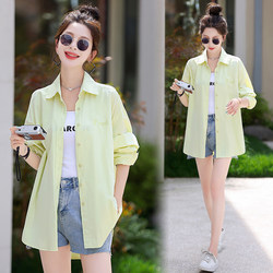 Green Pure Cotton Sun Protection Shirt for Women 2026 Spring and Summer New Thin Jacket Korean Style Loose Casual Mid-Length Shirt