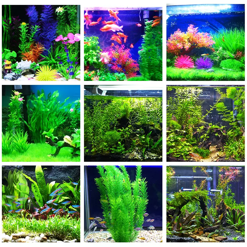 鱼缸装饰品仿真水草水族箱造景假山大小水草花绿色鱼虾