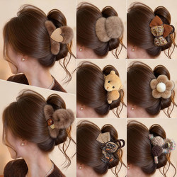 Autumn and Winter Plush Hair Clips, Shark Clips for the Back of the Head, 2025 New Style, High-End Feel, Suitable for Thin Hair, Updo Claw Clips, Hair Accessories, Hairpins