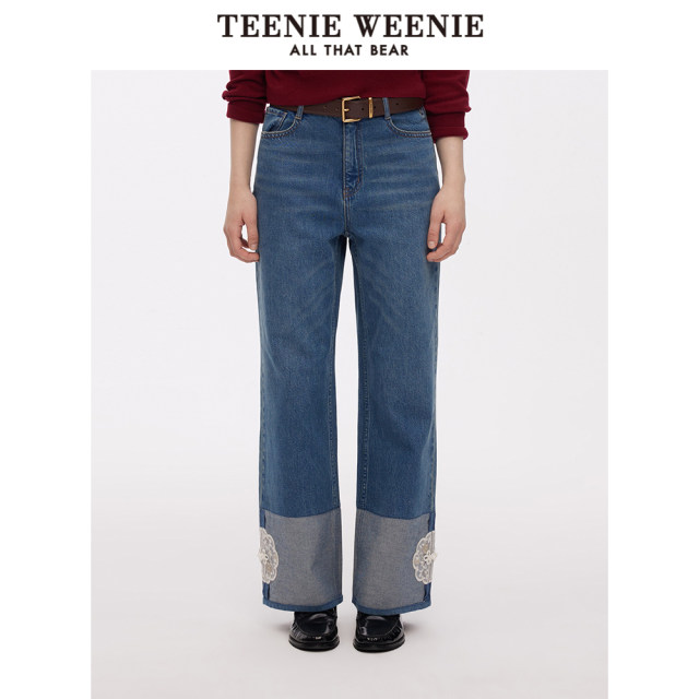teenieweenie Nanjing Yunjin Research Institute Bear Outlet 2025 spring fashion embroidered straight jeans

