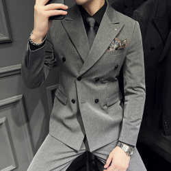 Double-Breasted Suit for Men, High-End Groom's Wedding Attire, Slim Fit, Stylish and Casual, Waist-Cinching Blazer