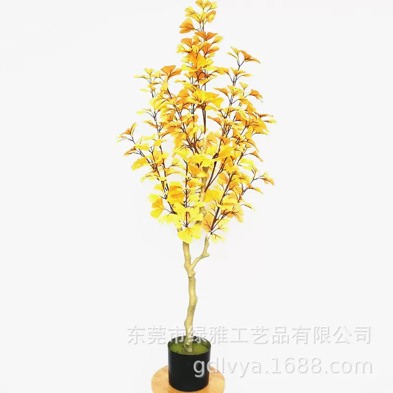 仿真盆栽室内办公室户外抗紫外线假花人造树黄绿色银杏幸运许愿
