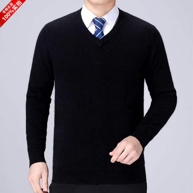 100% Cashmere Sweater Men's Thick V-neck Sweater Made in Ordos Middle ...