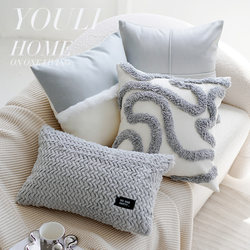 ins Spliced Cream Gray Light Luxury High-End Throw Pillow Sofa Cushion Cover Nordic Modern Minimalist Sofa Cushion