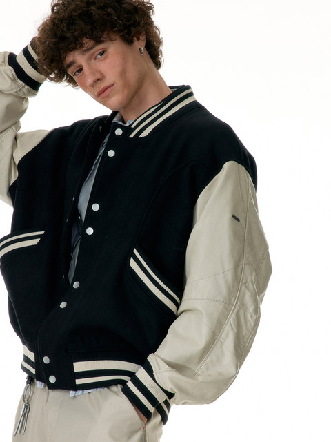 C2H4_Varsity_Jacket Line Combination Layered Baseball Jacket #R008
