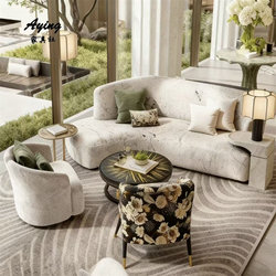 Curved Sofa for Sales Office, Beauty Salon Lobby, Hotel, Guesthouse Reception, Fabric Sofa Furniture