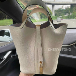 White Bag, Basket Bag, Women's Bucket Bag, Women's Handbag, Small Tote Bag, Commuter Bag, New Style, First Layer Genuine Leather