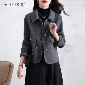 
2025 new double-sided fleece coat for women short slim small wool fashionable slim jacket to reduce age autumn and winter