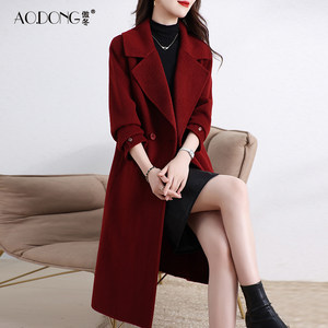 
New high-end double-sided velvet coat for women's mid-length over-knee waist suit collar wool coat temperament autumn and winter
