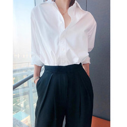 Spring and Autumn New Casual Loose Fit White Shirt for Women, Pure Cotton Layered Lazy Style Slimming Wrinkle-Resistant Ol Professional Shirt