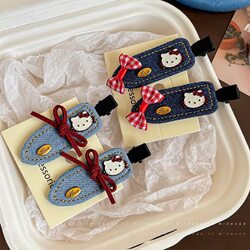 New Cute Denim Bowknot Kitty Hair Clip for Women, High-End Korean Style Side Fringe Bangs Clip Hairpin