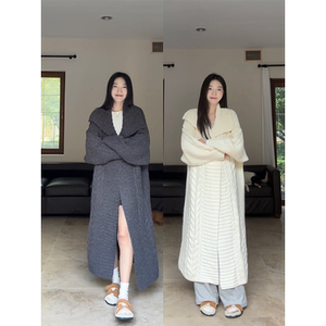 
Where is Guo Jiujiu? Lazy atmosphere, heavy industry thick crumpled large lapel long sweater cardigan for women's autumn and winter new jacket