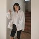 Mid-length white lantern sleeve shirt for women loose sweet doll shirt for long sleeve stand collar irregular fashionable shirt trendy