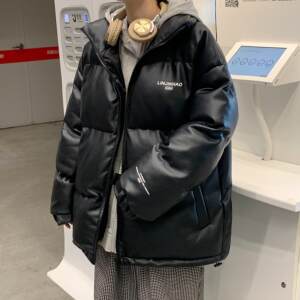 
Winter leather down jacket men's loose thickened bread jacket couple's jacket Korean style ins fashion brand stand-up collar cotton jacket