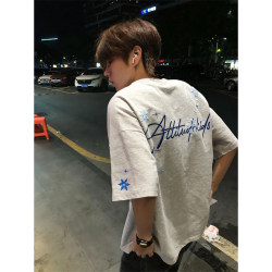 2026 New White and Gray Snowflake Embroidered Short-Sleeved T-Shirt Men's Summer Heavyweight Couple's Wear Loose High-End Top